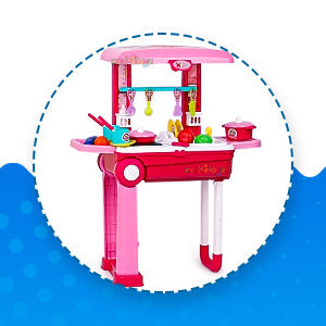 Acrylonitrile Butadiene Styrene Kitchen Set for Kids Girls Big Cooking Set Light and Sound Portable Trolley Pretend Play Toys Battery Operated