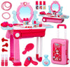 Toyz Beauty Makeup Kit for Doll Girls Cosmetic Set 2 in 1 Vanity Table Portable Trolley Pretend Play Set Toy with Make up Accessories for Kids Plastic (Pink) 21 Pieces