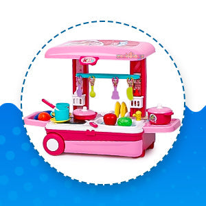 Acrylonitrile Butadiene Styrene Kitchen Set for Kids Girls Big Cooking Set Light and Sound Portable Trolley Pretend Play Toys Battery Operated